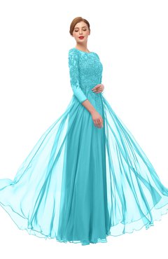 ColsBM Dixie Blue Radiance Bridesmaid Dresses Lace Zip up Mature Floor Length Bateau Three-fourths Length Sleeve