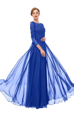 ColsBM Dixie Dazzling Blue Bridesmaid Dresses Lace Zip up Mature Floor Length Bateau Three-fourths Length Sleeve