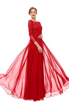 ColsBM Dixie Flame Scarlet Bridesmaid Dresses Lace Zip up Mature Floor Length Bateau Three-fourths Length Sleeve