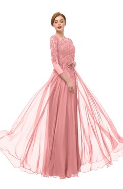 ColsBM Dixie Flamingo Pink Bridesmaid Dresses Lace Zip up Mature Floor Length Bateau Three-fourths Length Sleeve