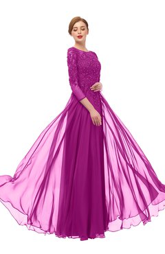 ColsBM Dixie Vivid Viola Bridesmaid Dresses Lace Zip up Mature Floor Length Bateau Three-fourths Length Sleeve