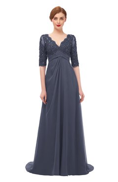 ColsBM Harper Nightshadow Blue Bridesmaid Dresses Half Backless Elbow Length Sleeve Mature Sweep Train A-line V-neck