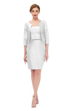 ColsBM Demi Cloud White Bridesmaid Dresses Knee Length Elegant Strapless Half Length Sleeve Sash Sheath