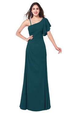 ColsBM Marisol Blue Green Bridesmaid Dresses Sheath Asymmetric Neckline Short Sleeve Glamorous Zipper Floor Length