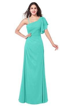 ColsBM Marisol Blue Turquoise Bridesmaid Dresses Sheath Asymmetric Neckline Short Sleeve Glamorous Zipper Floor Length