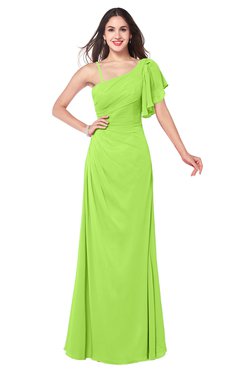 ColsBM Marisol Bright Green Bridesmaid Dresses Sheath Asymmetric Neckline Short Sleeve Glamorous Zipper Floor Length