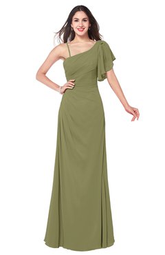 ColsBM Marisol Cedar Bridesmaid Dresses Sheath Asymmetric Neckline Short Sleeve Glamorous Zipper Floor Length