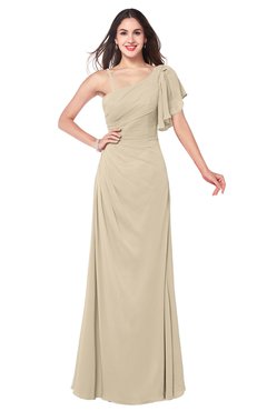 ColsBM Marisol Champagne Bridesmaid Dresses Sheath Asymmetric Neckline Short Sleeve Glamorous Zipper Floor Length