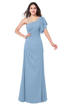 ColsBM Marisol Dusty Blue Bridesmaid Dresses Sheath Asymmetric Neckline Short Sleeve Glamorous Zipper Floor Length
