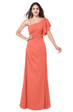 ColsBM Marisol Fusion Coral Bridesmaid Dresses Sheath Asymmetric Neckline Short Sleeve Glamorous Zipper Floor Length