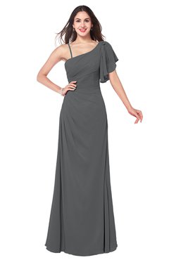 ColsBM Marisol Grey Bridesmaid Dresses Sheath Asymmetric Neckline Short Sleeve Glamorous Zipper Floor Length