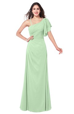 ColsBM Marisol Light Green Bridesmaid Dresses Sheath Asymmetric Neckline Short Sleeve Glamorous Zipper Floor Length