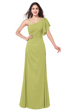 ColsBM Marisol Linden Green Bridesmaid Dresses Sheath Asymmetric Neckline Short Sleeve Glamorous Zipper Floor Length