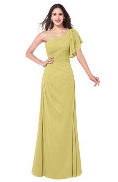 ColsBM Marisol Misted Yellow Bridesmaid Dresses Sheath Asymmetric Neckline Short Sleeve Glamorous Zipper Floor Length
