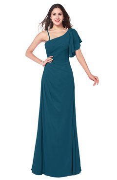 ColsBM Marisol Moroccan Blue Bridesmaid Dresses Sheath Asymmetric Neckline Short Sleeve Glamorous Zipper Floor Length