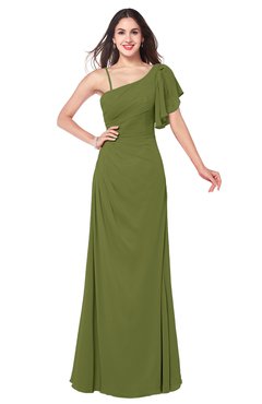 ColsBM Marisol Olive Green Bridesmaid Dresses Sheath Asymmetric Neckline Short Sleeve Glamorous Zipper Floor Length