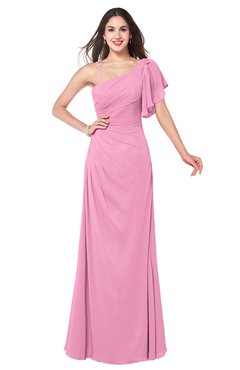 ColsBM Marisol Pink Bridesmaid Dresses Sheath Asymmetric Neckline Short Sleeve Glamorous Zipper Floor Length
