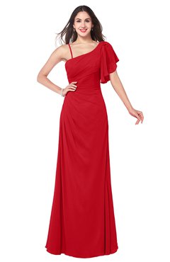 ColsBM Marisol Red Bridesmaid Dresses Sheath Asymmetric Neckline Short Sleeve Glamorous Zipper Floor Length