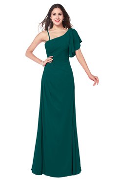 ColsBM Marisol Shaded Spruce Bridesmaid Dresses Sheath Asymmetric Neckline Short Sleeve Glamorous Zipper Floor Length