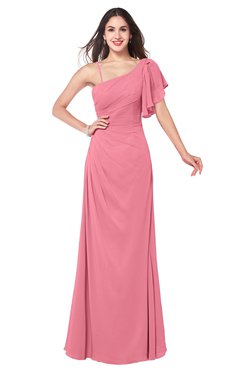 ColsBM Marisol Watermelon Bridesmaid Dresses Sheath Asymmetric Neckline Short Sleeve Glamorous Zipper Floor Length