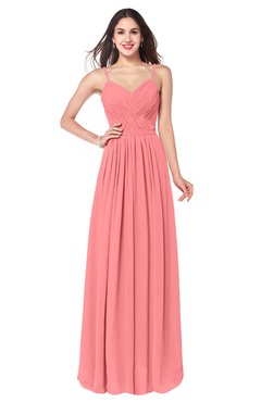 ColsBM Kinley Coral Bridesmaid Dresses Sleeveless Sexy Half Backless Pleated A-line Floor Length