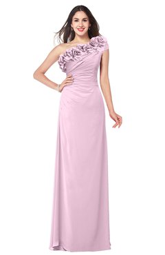 ColsBM Jazlyn Baby Pink Bridesmaid Dresses Elegant Floor Length Half Backless Asymmetric Neckline Sleeveless Flower