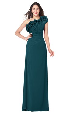 ColsBM Jazlyn Blue Green Bridesmaid Dresses Elegant Floor Length Half Backless Asymmetric Neckline Sleeveless Flower