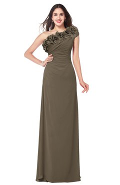 ColsBM Jazlyn Carafe Brown Bridesmaid Dresses Elegant Floor Length Half Backless Asymmetric Neckline Sleeveless Flower