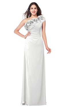 ColsBM Jazlyn Cloud White Bridesmaid Dresses Elegant Floor Length Half Backless Asymmetric Neckline Sleeveless Flower