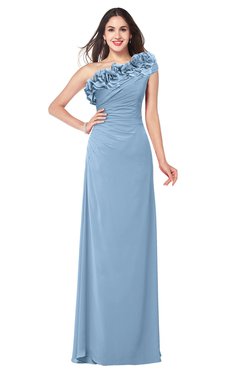 ColsBM Jazlyn Dusty Blue Bridesmaid Dresses Elegant Floor Length Half Backless Asymmetric Neckline Sleeveless Flower