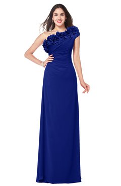 ColsBM Jazlyn Electric Blue Bridesmaid Dresses Elegant Floor Length Half Backless Asymmetric Neckline Sleeveless Flower
