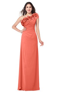 ColsBM Jazlyn Fusion Coral Bridesmaid Dresses Elegant Floor Length Half Backless Asymmetric Neckline Sleeveless Flower