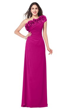 ColsBM Jazlyn Hot Pink Bridesmaid Dresses Elegant Floor Length Half Backless Asymmetric Neckline Sleeveless Flower