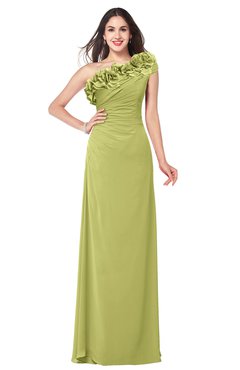 ColsBM Jazlyn Linden Green Bridesmaid Dresses Elegant Floor Length Half Backless Asymmetric Neckline Sleeveless Flower