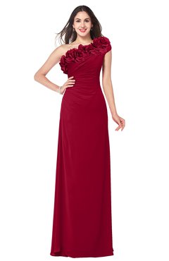 ColsBM Jazlyn Maroon Bridesmaid Dresses Elegant Floor Length Half Backless Asymmetric Neckline Sleeveless Flower