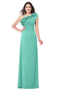 ColsBM Jazlyn Mint Green Bridesmaid Dresses Elegant Floor Length Half Backless Asymmetric Neckline Sleeveless Flower