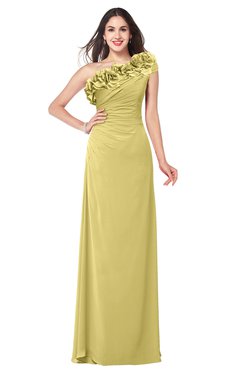 ColsBM Jazlyn Misted Yellow Bridesmaid Dresses Elegant Floor Length Half Backless Asymmetric Neckline Sleeveless Flower