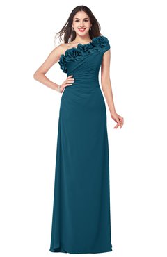 ColsBM Jazlyn Moroccan Blue Bridesmaid Dresses Elegant Floor Length Half Backless Asymmetric Neckline Sleeveless Flower