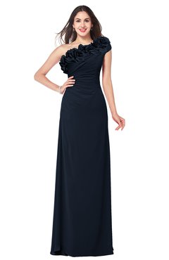 ColsBM Jazlyn Navy Blue Bridesmaid Dresses Elegant Floor Length Half Backless Asymmetric Neckline Sleeveless Flower