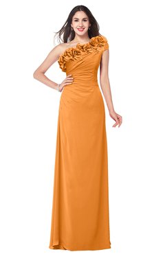 ColsBM Jazlyn Orange Bridesmaid Dresses Elegant Floor Length Half Backless Asymmetric Neckline Sleeveless Flower