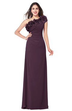 ColsBM Jazlyn Plum Bridesmaid Dresses Elegant Floor Length Half Backless Asymmetric Neckline Sleeveless Flower