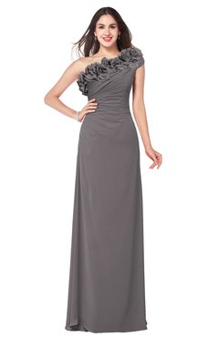 ColsBM Jazlyn Ridge Grey Bridesmaid Dresses Elegant Floor Length Half Backless Asymmetric Neckline Sleeveless Flower