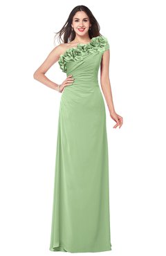 ColsBM Jazlyn Sage Green Bridesmaid Dresses Elegant Floor Length Half Backless Asymmetric Neckline Sleeveless Flower