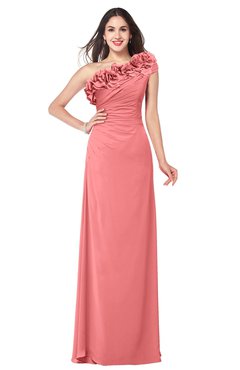 ColsBM Jazlyn Shell Pink Bridesmaid Dresses Elegant Floor Length Half Backless Asymmetric Neckline Sleeveless Flower