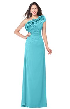 ColsBM Jazlyn Turquoise Bridesmaid Dresses Elegant Floor Length Half Backless Asymmetric Neckline Sleeveless Flower