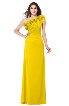 ColsBM Jazlyn Yellow Bridesmaid Dresses Elegant Floor Length Half Backless Asymmetric Neckline Sleeveless Flower