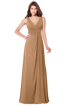 ColsBM Madisyn Light Brown Bridesmaid Dresses Sleeveless Half Backless Sexy A-line Floor Length V-neck