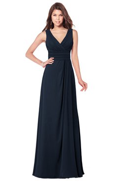 ColsBM Madisyn Navy Blue Bridesmaid Dresses Sleeveless Half Backless Sexy A-line Floor Length V-neck