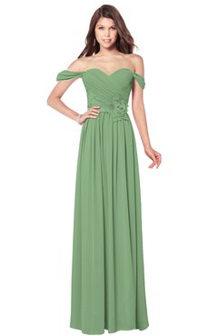 ColsBM Kaolin Fair Green Bridesmaid Dresses A-line Floor Length Zip up Short Sleeve Appliques Gorgeous