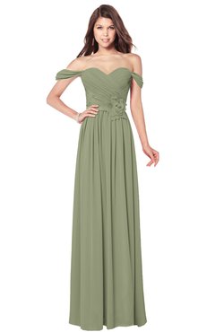 ColsBM Kaolin Moss Green Bridesmaid Dresses A-line Floor Length Zip up Short Sleeve Appliques Gorgeous